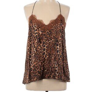 Cami NYC Leopard Print Racerback Lace Trim Silk Camisole